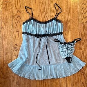 Victoria’s Secret Sheer Baby-blue Nightie w/Frilly Thong  -M